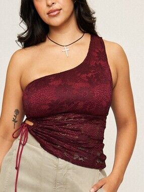 What Lo Wants Carolina Lace One Shoulder Top In Wine 1X NWOT